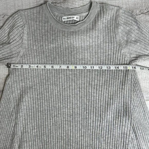 ZARA Knit Womens Gray Ribbed Short Sleeve Sweater Dress Size Medium Mini Length - Picture 8 of 10